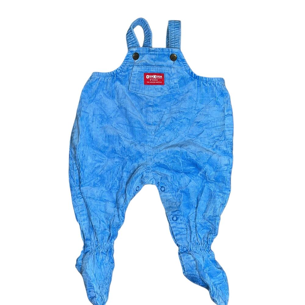 Vintage 80s OshKosh B'Gosh corduroy blue footed overalls baby size 6-9 months